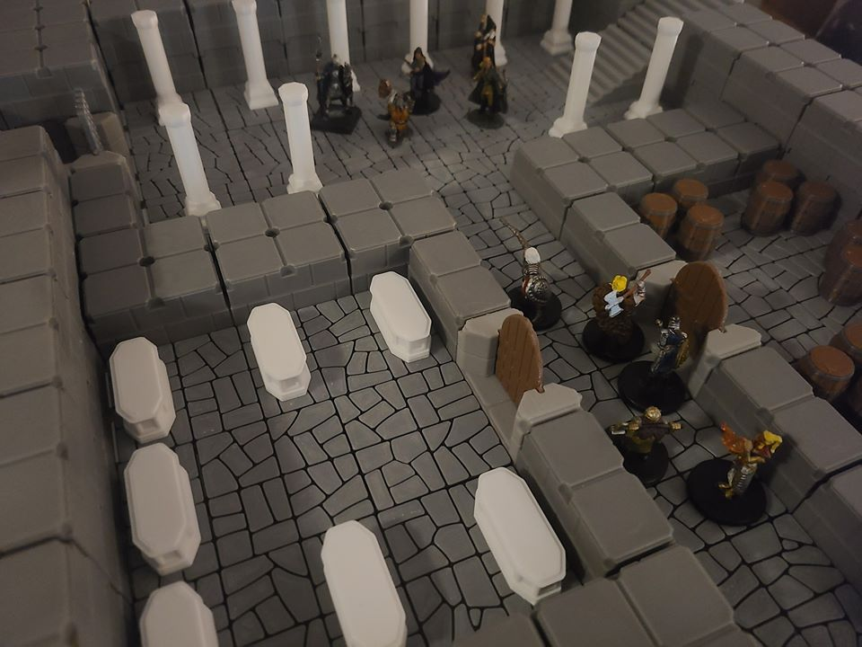 BattleboardGame's tweet photo. My kid put together a great setup tonight, pretending it was game night. She says its a group of older heroes facing off against a bunch of younger adventurers in the Dungeon of Doom. I'm rooting for the older guys, but I am biased. https://t.co/mHPu9tGMzD