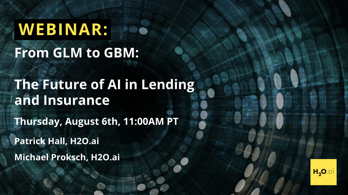 h2oai's tweet photo. Join us for a #webinar on Aug 6th at 11am PT where @jpatrickhall and Michael Proksch will share the advantages of #MachineLearning vs. Linear Models and how to move to new #ML Methods, like #GBM. Register here: https://t.co/53jcvDuMWk #GLM #ML #AI #DataScience #FATML https://t.co/Bs7yDVwegi