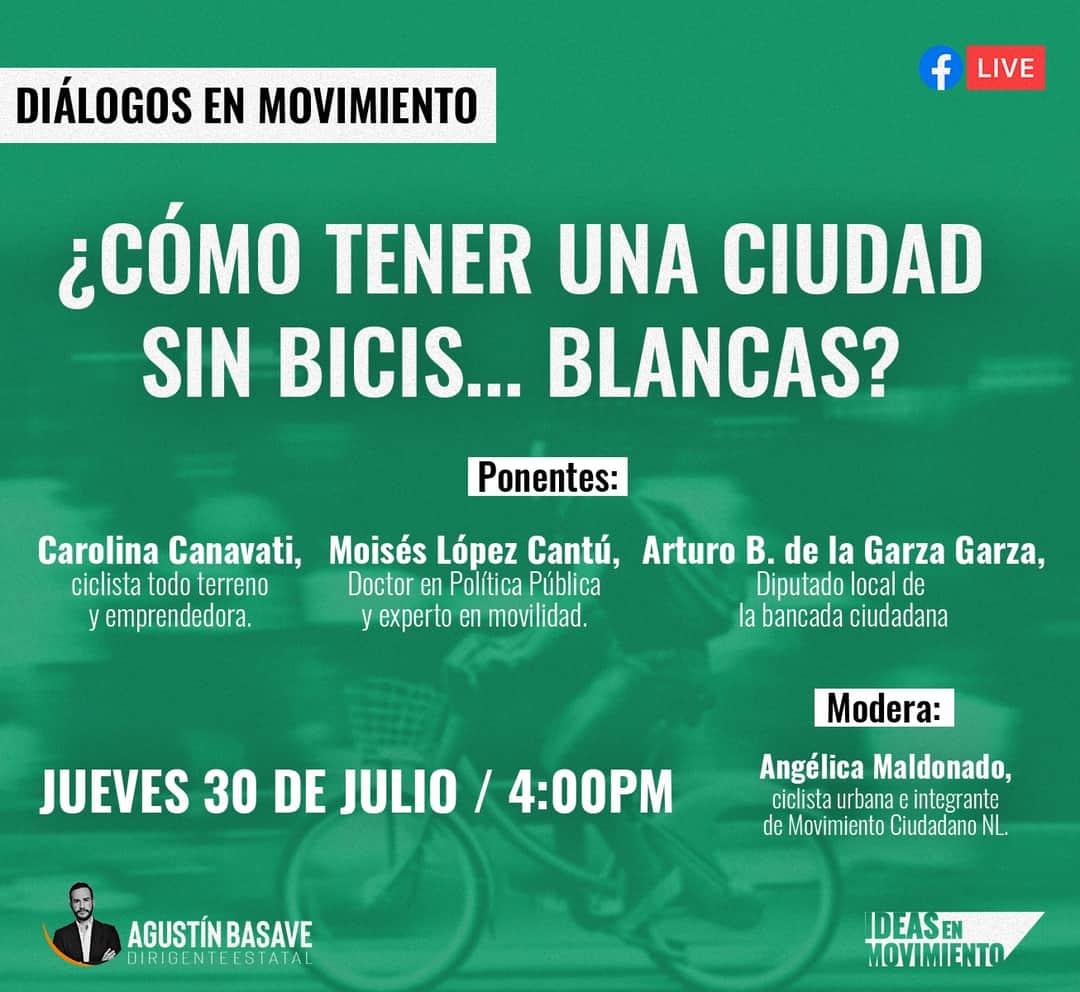 Una movilidad sustentable es posible a través de la bicicleta, por lo que es necesario que las y los conductores respetemos las alternativas viales y sobre todo, recordar que: en una bici va una vida.

Dialoguemos al respecto.
#IdeasEnMovimiento 
📅 30/07/20
⏰ 4:00 pm