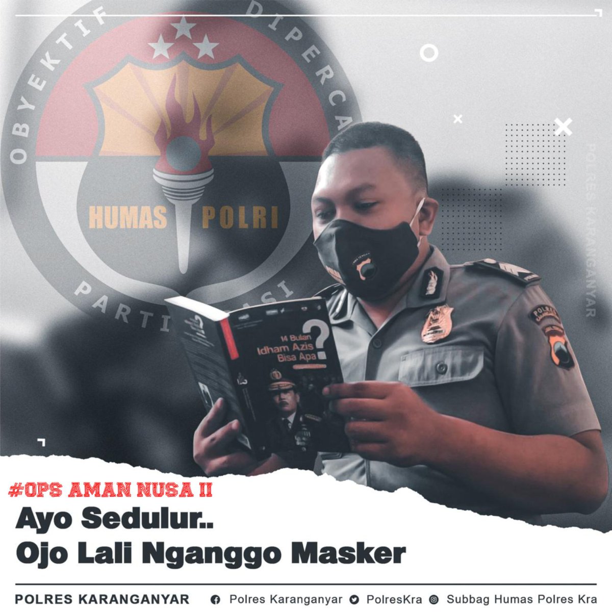 PrakosoRokhmat's tweet photo. Metu Seko Omah, Adoh Cedak Kudu Tetep Nganggo Masker
#PolriAdaptasiKebiasaanBaru
#Jawatengah
#Karanganyar
#CegahCovid
#karanganyarsehat 
#OpsamanNusa2
#SatudalamPersaudaraan https://t.co/jZmfvBcgSb