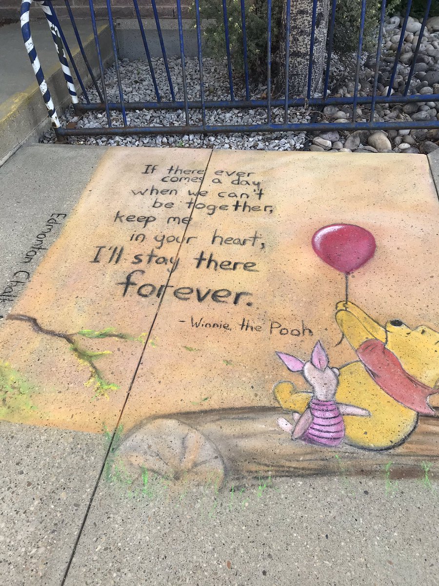 ArtChalk's tweet photo. I volunteered some time today to chalk another @covenanthealthca centre for staff and residents. This one was done at St. Joseph Auxiliary Hospital. Go out and see it if you are in town. I love this Winnie the Pooh quote!
#winniethepooh #edmontonchalkart https://t.co/UtiESs0000