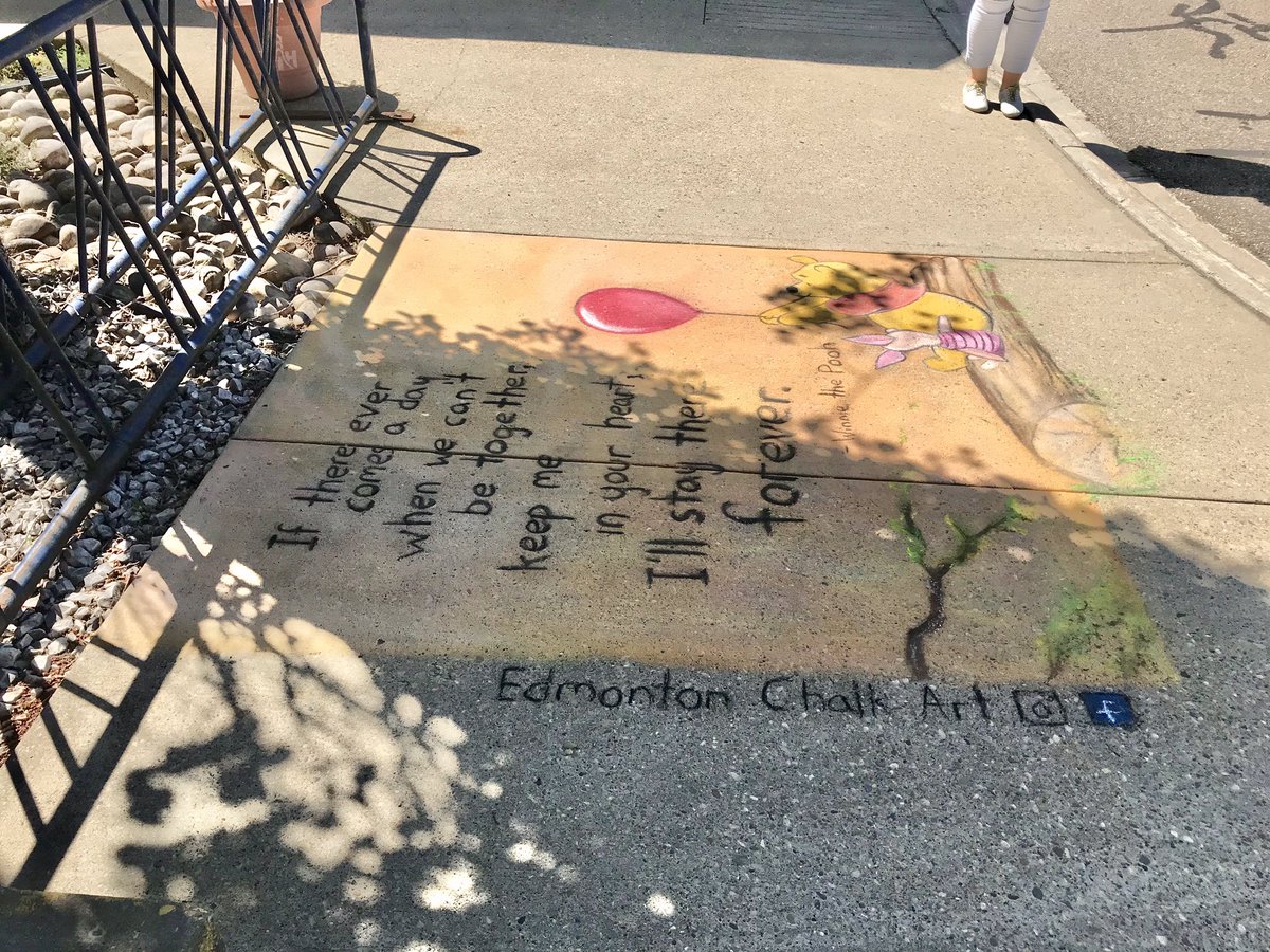 ArtChalk's tweet photo. I volunteered some time today to chalk another @covenanthealthca centre for staff and residents. This one was done at St. Joseph Auxiliary Hospital. Go out and see it if you are in town. I love this Winnie the Pooh quote!
#winniethepooh #edmontonchalkart https://t.co/UtiESs0000