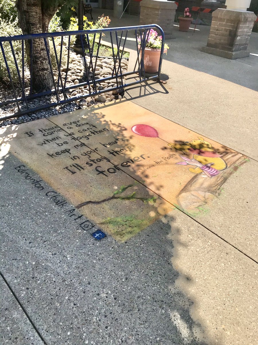 ArtChalk's tweet photo. I volunteered some time today to chalk another @covenanthealthca centre for staff and residents. This one was done at St. Joseph Auxiliary Hospital. Go out and see it if you are in town. I love this Winnie the Pooh quote!
#winniethepooh #edmontonchalkart https://t.co/UtiESs0000