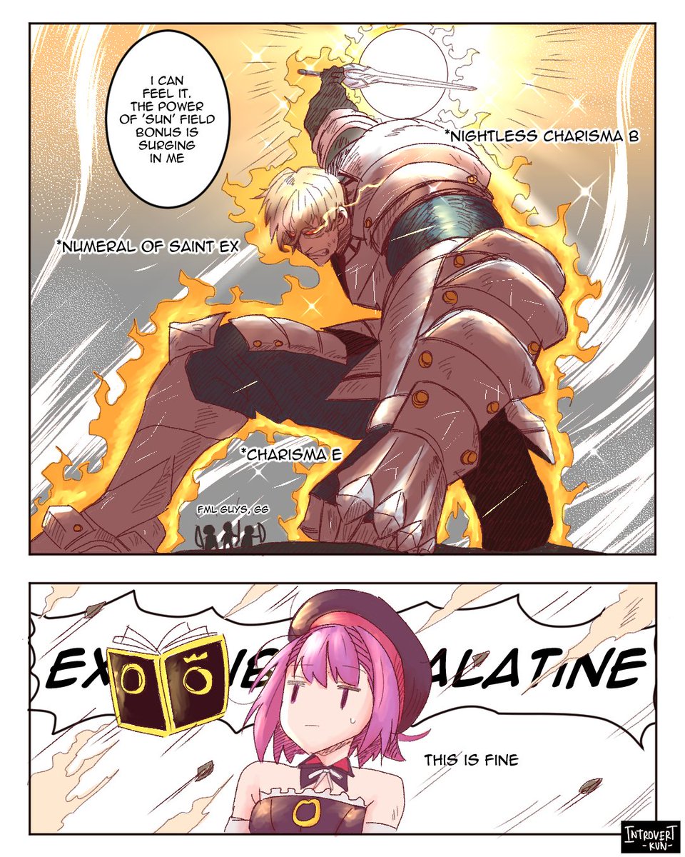 New #FGO comic guys! 

Praise Lord Escarnor. I mean Lord Gawain!!

I just got Helena and Gawain on my rolls recently so I decided to make this. I hope you guys like it. 