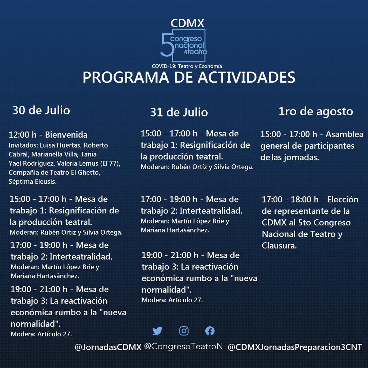 LOSACPTMX's tweet photo. #ACPT 

Aquí el programa de actividades  del 5to. Congreso Nacional de Teatro. 

 @JornadasCDMX https://t.co/0IYCXVWSyQ