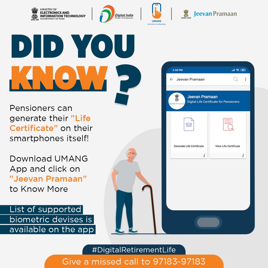 In these trying times, when staying at home is the new normal, it will be a hassle for pensioners to visit banks to generate their life certificates. But fret not! with its #JeevanPramaan service on #UMANGApp pensioners can issue their 'Digital Life Certificates' online.