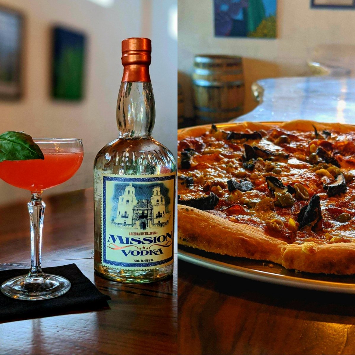 AZDistilling's tweet image. THIS WEEKS SPECIAL GUESTS:
PIZZA; Spanish chorizo, mushroom, olive, manchego, fennel oil
COCKTAIL; Mission Vodka, lemon, guava, raspberry, basil, AZ Bitters Lab orange Sunshine  bitters, basil garnish