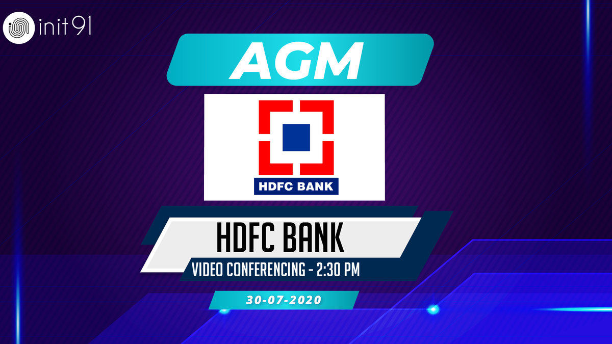 init91_live's tweet photo. #HDFCBankAGM
 
HDFC Bank is one of India’s leading private banks, set to hold a virtual AGM on the 30th of July through Video Conferencing from 2:30pm onwards. 

#HDFCBank #annualgeneralmeeting #agm #businessnews  #shareholders #nse #bse #nifty #init91 https://t.co/wEgmIqbCP5