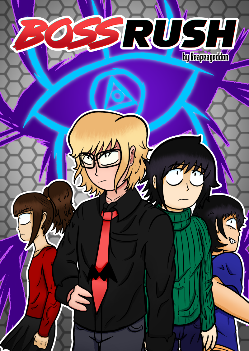 @gegallas I'm working on an action-adventure monster-of-the-week webcomic called Boss Rush. It's about four teenagers who go on a journey to stop an evil organization from plunging the country into chaos. Watch em' engage in thrilling and intense fights!

https://t.co/R9Z5Q8AhjF 