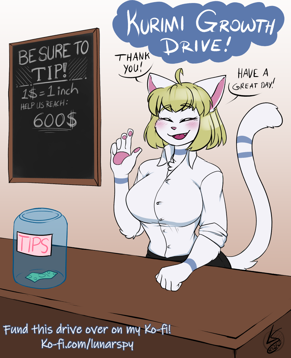 LewderSpy's tweet photo. Kurimi Growth Drive! 

That's right! Time for another Drive! Boss has rigged the tip jar to cause Kurimi to fill with milk with every dollar tipped towards her! Its all for the bust for now, but if we surpass the 600$ goal, other things may start growing too!

(Rules in comments) https://t.co/f4u5n5zGl7