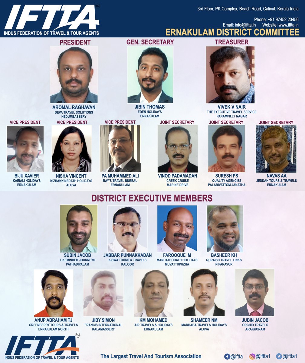 IFTTA1's tweet photo. സ്മാർട്ട് സിറ്റിയിൽ സ്മാർട്ടായ നേതൃത്വം,
Congratulations to new IFTTA ERNAKULAM DISTRICT COMMITTEE. We wish them great success in their new positions!
Team #IFTTA - Grow Together
#KeralaTourism #TravelAgents
#Ernakulam #Kerala #India #Travels #Tourism #Holidays https://t.co/z2SVORNDF6