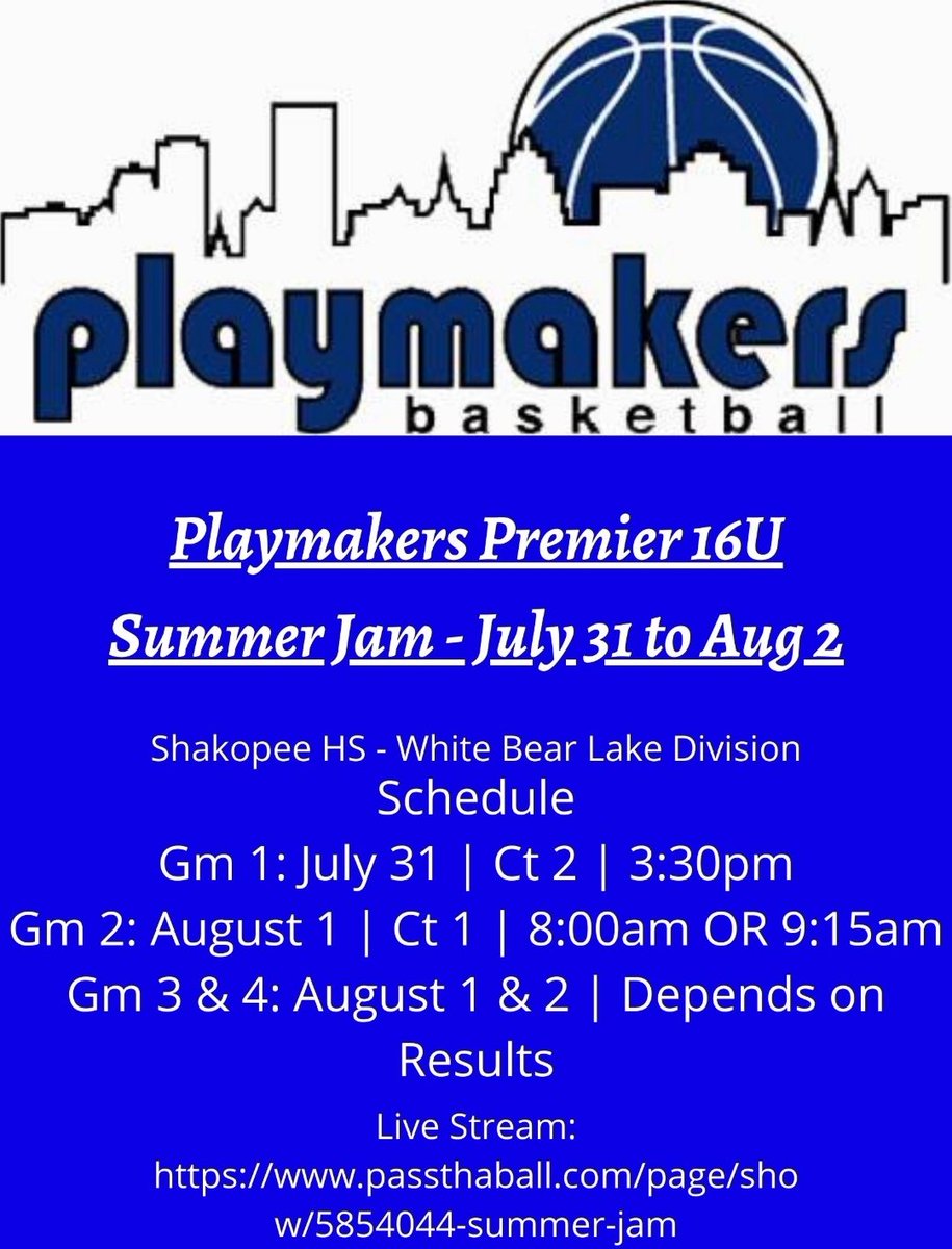playmkrsgirls's tweet photo. Check out Playmakers Premier at NT Summer Jam in the White Bear Lake division. 

Live stream in @PassThaBallLive https://t.co/6gMnqmYFja