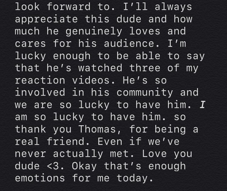 forrestnotgumpp's tweet photo. so yeah I figured Iβd contribute to #tendernessforthomas since I havenβt really been posting on twitter all that much lately and also because I love him so yeah here ya go. @ThomasSanders you can read this if ya wanna but I understand that your a busy dude <3 luv ya buddy https://t.co/53hbE2ke8E