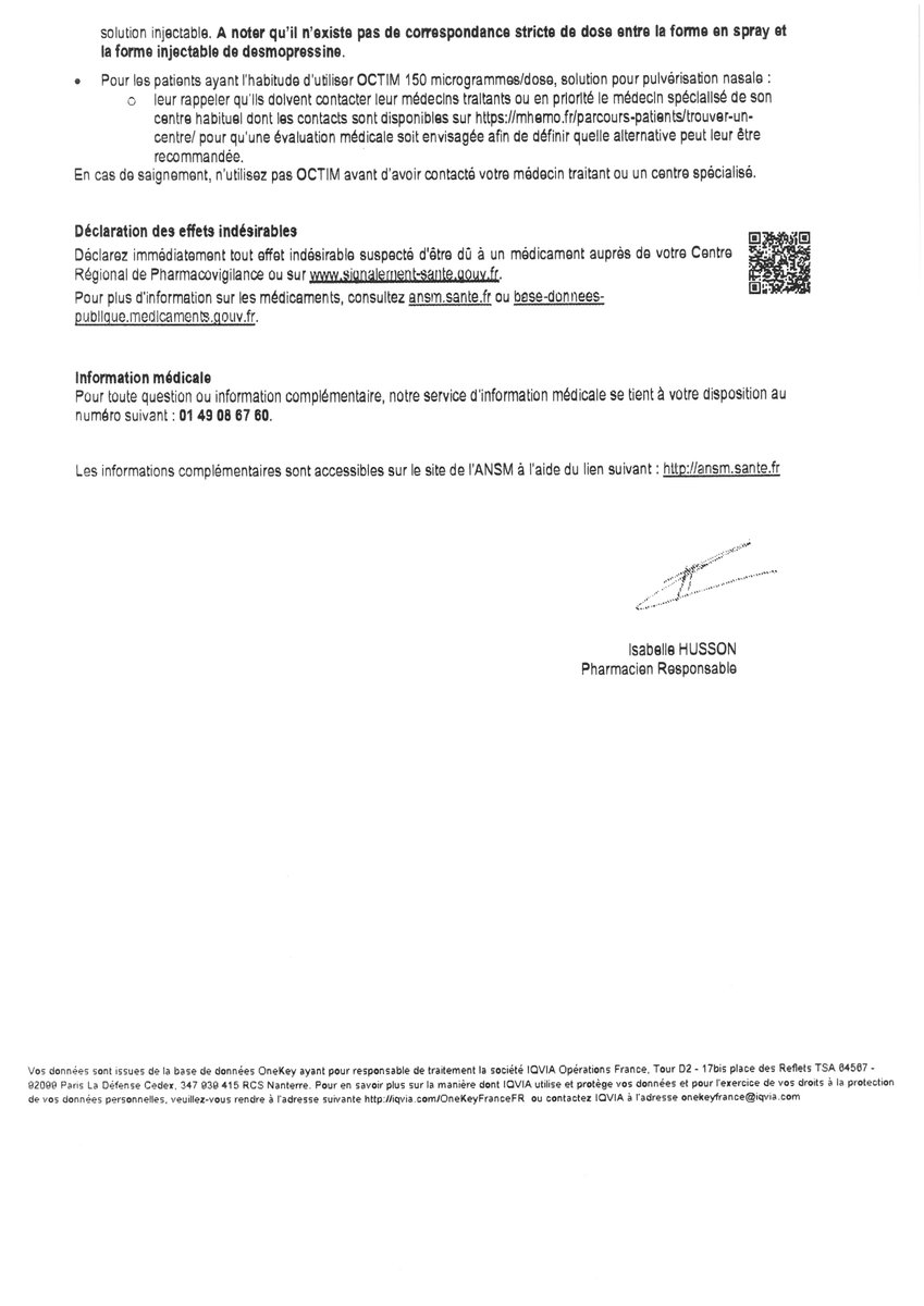 Theriaque_CNHIM's tweet photo. Lettre aux professionnels visée par @ansm relative au retrait de lot de #octim
@AFH_Officiel https://t.co/F9PkwQVVHA