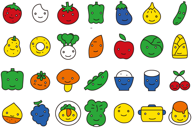 フロップデザイン フォントデザイナー 野菜と食べ物たちのかわいいイラストカット素材です フリーダウンロード 無料 可能 学校 幼稚園 年賀状 ホームページ アイコン グラフィック ゲームなどに使うのも面白いかもしれません 商用でご利用の
