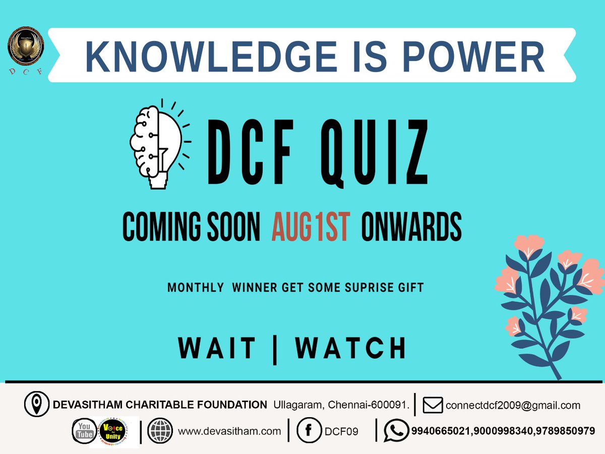 for_dcf's tweet photo. "Knowlegde is power"
DCF QUIZ
COMING SOON
AUG 1st ONWARDS
MOBTHLY WINNER GETS SURPRISING PRIZE.
#DCF #STANDFORINCLUSIVITY #VFU #DCF_5EDUHEIGHTS
#SOCIAL #VOICEFORUNITY #EqualityForAll https://t.co/hnw9xWDirh