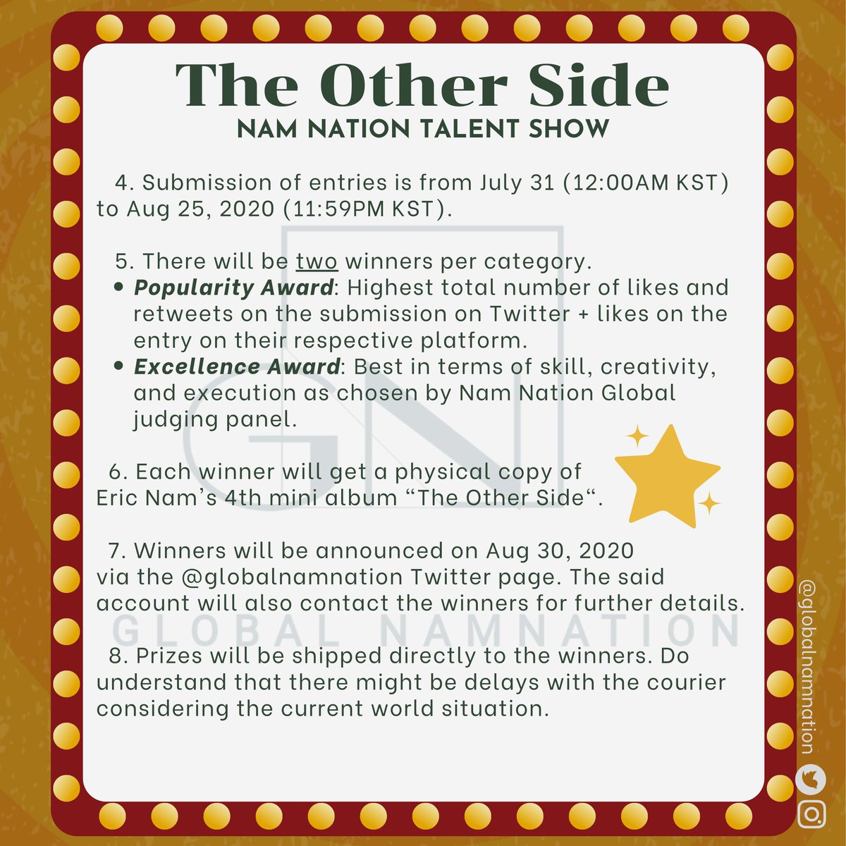 globalnamnation's tweet photo. ‼️#AlbumGiveaway‼️(Thread) 

Win Eric Nam's 4th Mini Album, The Other Side by joining any or all of the ff:
-Fan Art
-Song cover
-Dance Cover

See full mechanics per category on thread.

#EricNam #TheOtherSide #ParadiseWithEricNam #Paradise #ParadiseChallenge @ericnamofficial https://t.co/9kwar5Mixo