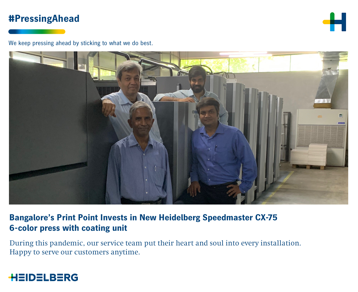 HeidelbergIndia's tweet photo. Bangalore’s Print Point Invests in New Heidelberg Speedmaster CX-75 6-color press with coating unit. https://t.co/gNTdctCimS
#Heidelberg #SpeedmasterCX75 #Printing #Prepress https://t.co/m6n3HvUN0I