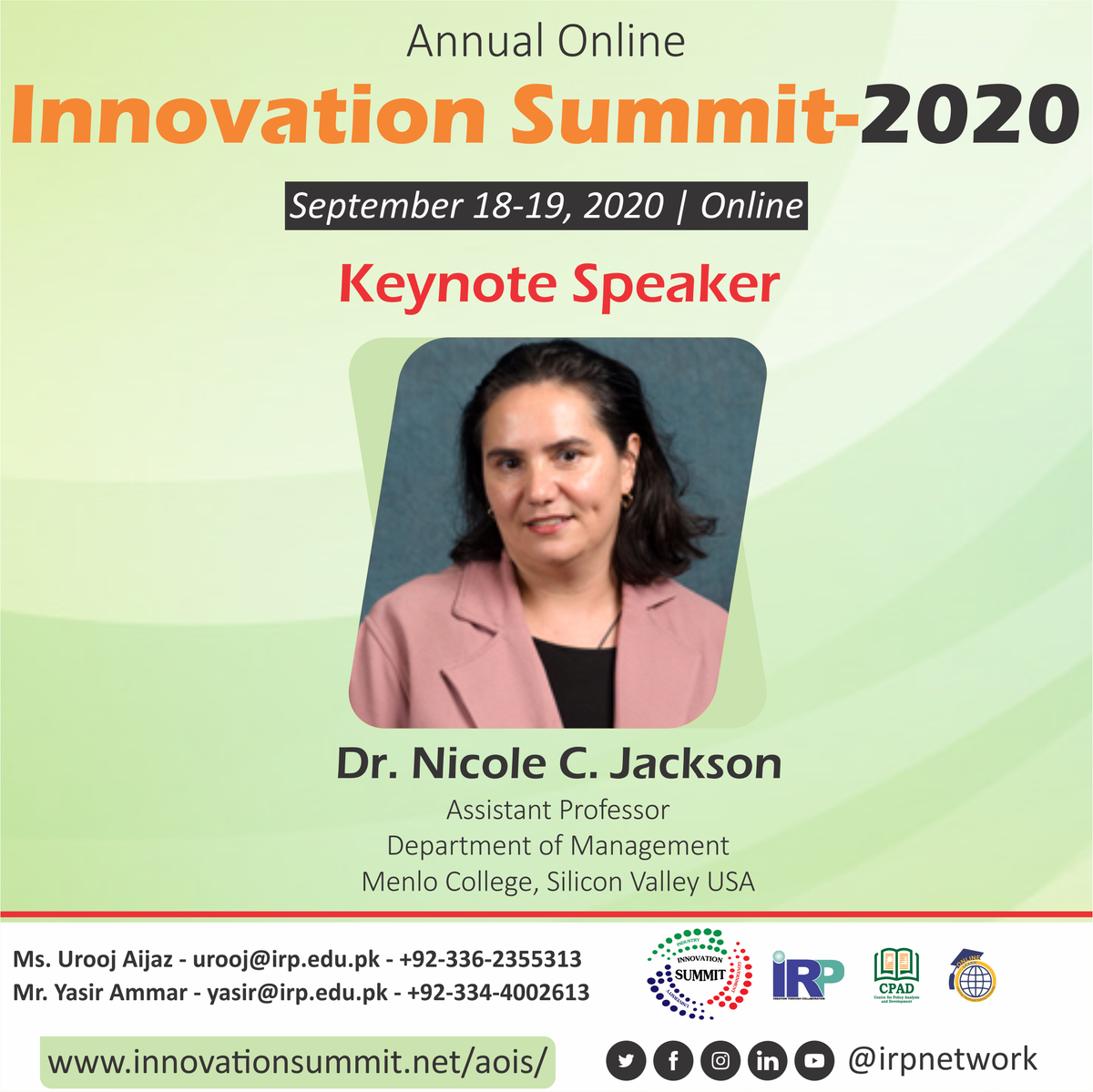 irpnetwork's tweet photo. Dr. Nicole C. Jackson (Assistant Professor, Menlo College, Silicon Valley) will join us as Keynote Speaker
https://t.co/wPv8xbNuGw
#InnovationSummit #GlobalSummit #TechnologySummit #CovidSummit #CoranVirus #TechnologySolution #KeynoteSpeaker #GuestSpeaker #Summit2020 #IRPNetwork https://t.co/T8zESUjrEF