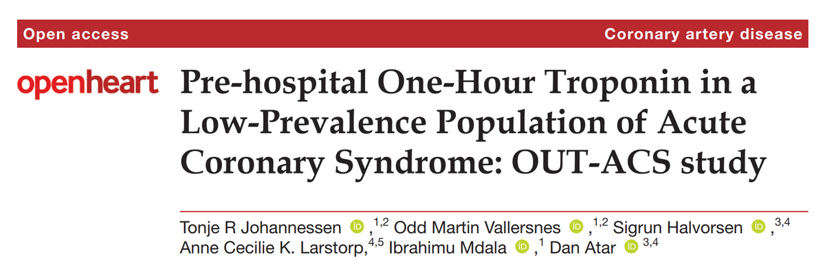  #Tweetorial (1/8)Is it possible to offer a safe  #AMI rule-out for low-risk patients with chest pain outside of hospital EDs? OUT-ACS study from Norway validates  @escardio  #ESC 0/1-hour algorithm for hs-cTnT in a primary care emergency setting http://ow.ly/a4zv30r1zNS&nbsp;