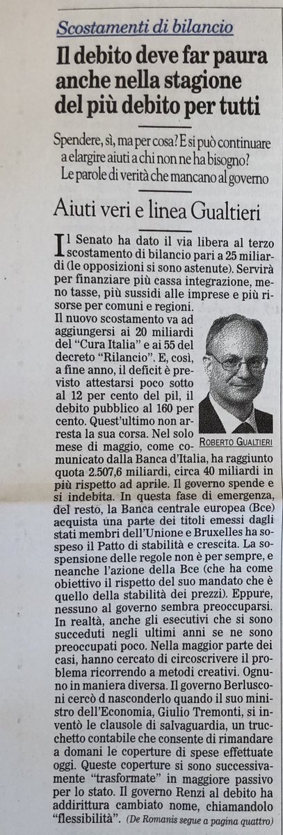Mio Art su <a href="/ilfoglio_it/">Il Foglio</a> il governo ha dato via libera al terzo scostamento di bilancio. Il totale è 100 mld. Si sta dando “tutti a tutti”, anche a chi non ha bisogno.  Ma il debito non può salire all’infinito. Meglio cambiare metodo prima che sia troppo tardi
