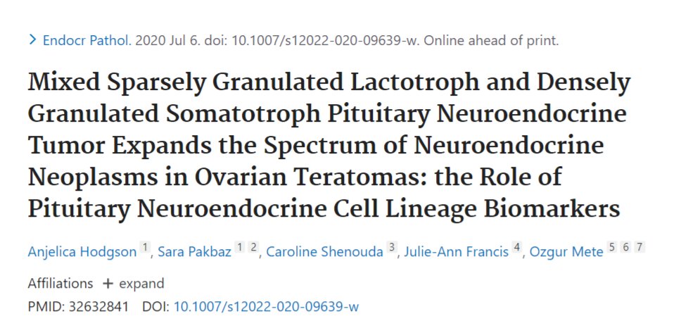 DrSultanClskn's tweet image. An interesting case of pituitary neuroendocrine tumor arising in the background of ovarian mature teratoma. You should read this paper 👌💯 #endopath #gynpath #PitNET #pathology 
pubmed.ncbi.nlm.nih.gov/32632841/