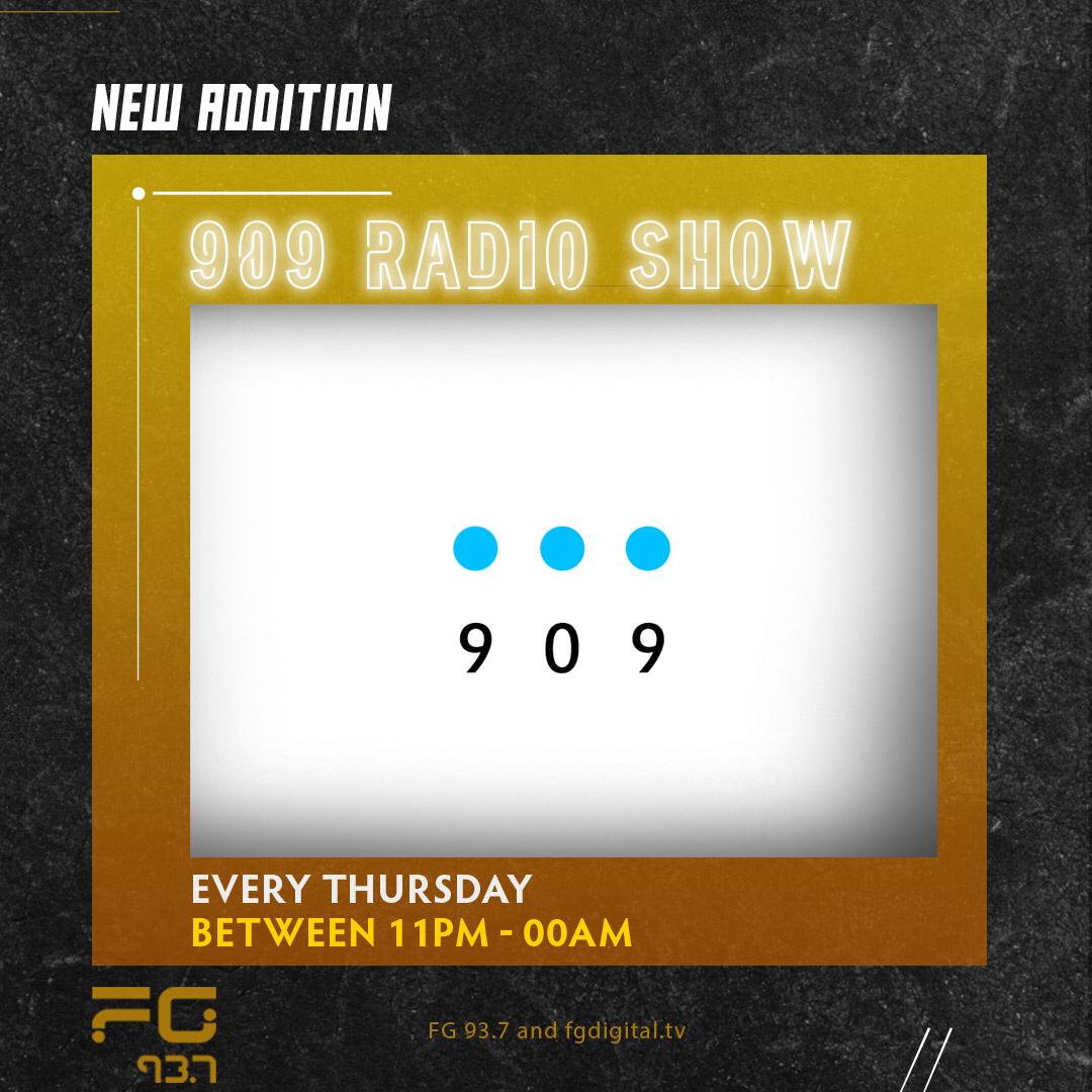 New addition: 909 Radio Show. FG 93.7 welcomes back Tangun, Cure-Shot and Junior along with their guest DJs.