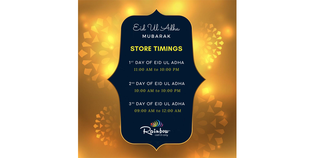 rainbowccpk's tweet photo. OUR BRANCH TIMINGS FOR EID UL ADHA ARE OUT!
Here's our Eid Ul Adha timing schedule for you to shop with convenience, happy shopping. #EidAlAdha #supermarket #RainbowCC #Lahore https://t.co/m6Ehy5fkSV