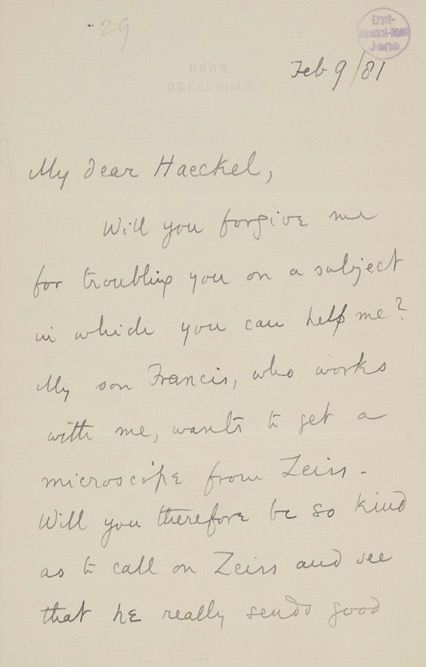 "My son Francis, who works with me, wants to get a microscope from Zeiss. Will you therefore be so kind as to call on Zeiss and see that he really sends good lenses." (5/7)