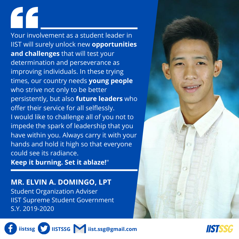 IISTSSG's tweet photo. Some say that there is really no good in goodbyes. But for Mr. Elvin A. Domingo, one of the advisers of IIST SSG S.Y. 2019-2020, bidding farewell helps a person to be better, accept, and face another chapter in one's life with a smile. 

FULL transcript: https://t.co/SSmZyV8P7g https://t.co/c5c99brqET
