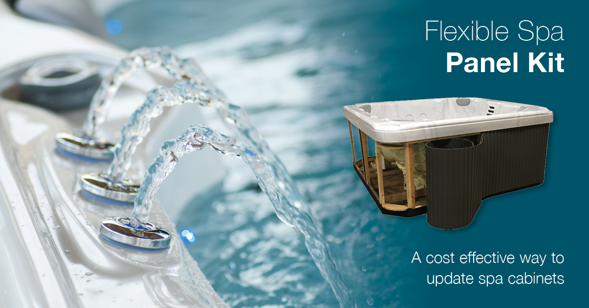 A cost effective way to update weathered or unattractive spa cabinets is the Flexible Spa Panel Kit. Available in various colours the roll of replacement panels is easily installed by cutting to height and then wrapping around the existing framework of any 8' x 8' or less hot tub