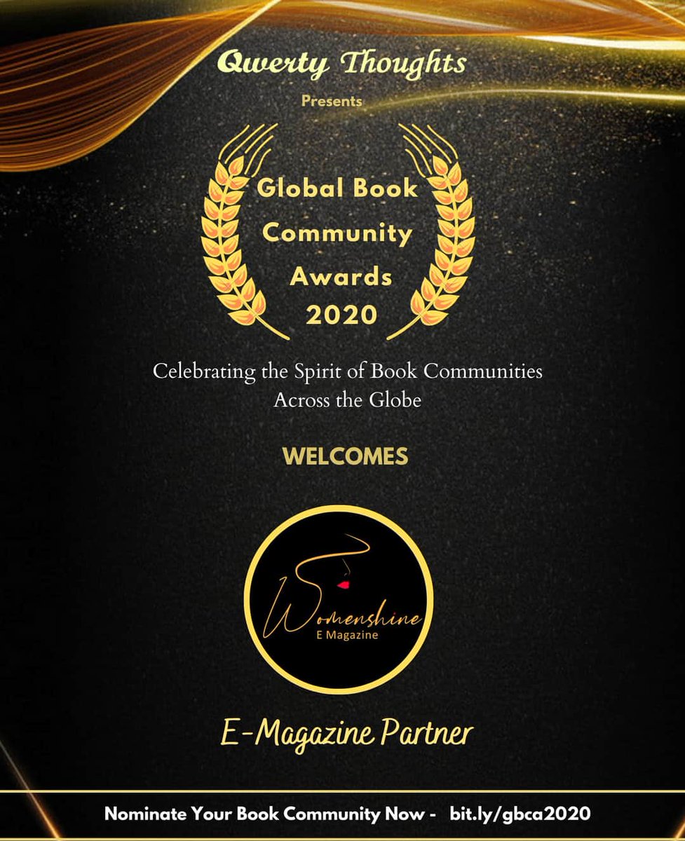 QwertyThoughts9's tweet photo. We are glad to welcome @womenshinemag as the E-Magazine Partner of The Global Book Community Awards 2020.

Nominate your Book Community here - https://t.co/4CVyt1iHNB

Last date to nominate is 31st July 2020.

#GBCA2020 #QwertyThoughts #BookCommunities #GBCA https://t.co/5HoOCX1zI0