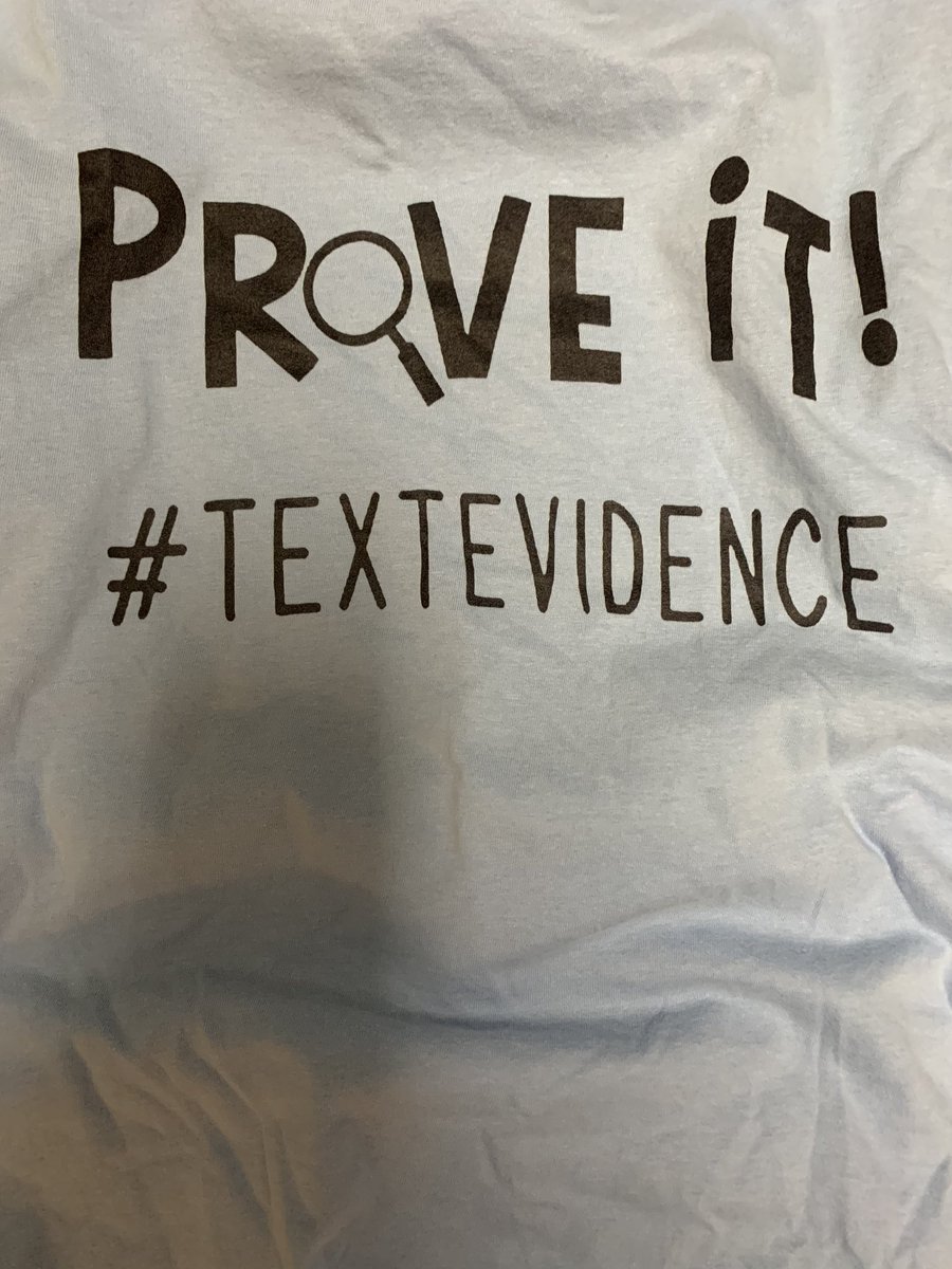 TeachtoLearn04's tweet photo. When I was the 5th grade long-term sub, I told the students to show text evidence. A lot. They had this shirt made for me before I left. ๐๐ #proveyourpoint https://t.co/fuaXTxZH1B