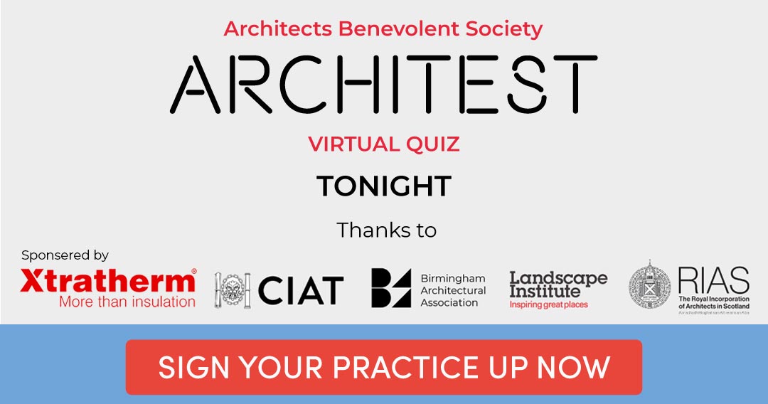 ArchBenSoc's tweet photo. Last chance to sign up for our virtual quiz, #ArchiTest taking place tonight! Compete with your fellow professionals, win prizes and help those in need! Thanks to our sponsor @Xtratherm and media partners @CIATechnologist @Birm_Arch @RIASmembership@talklandscape https://t.co/8tYHwhZUCP