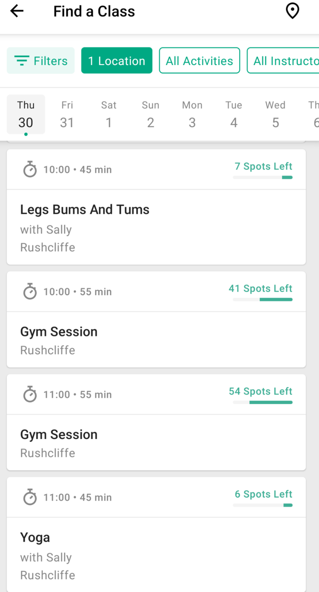 🏋🤸‍♀🏋️‍♀️ Group Fitness Availability 🏋🤸‍♀🏋️‍♀️

We have spaces available on this mornings group fitness classes. 

Legs, Bums &amp; Thighs with Sally - 7 spaces left. 
Yoga with Sally - 6 spaces left. 

Book online at crowd.in/kJUAaz 💻 or via our APP 📱