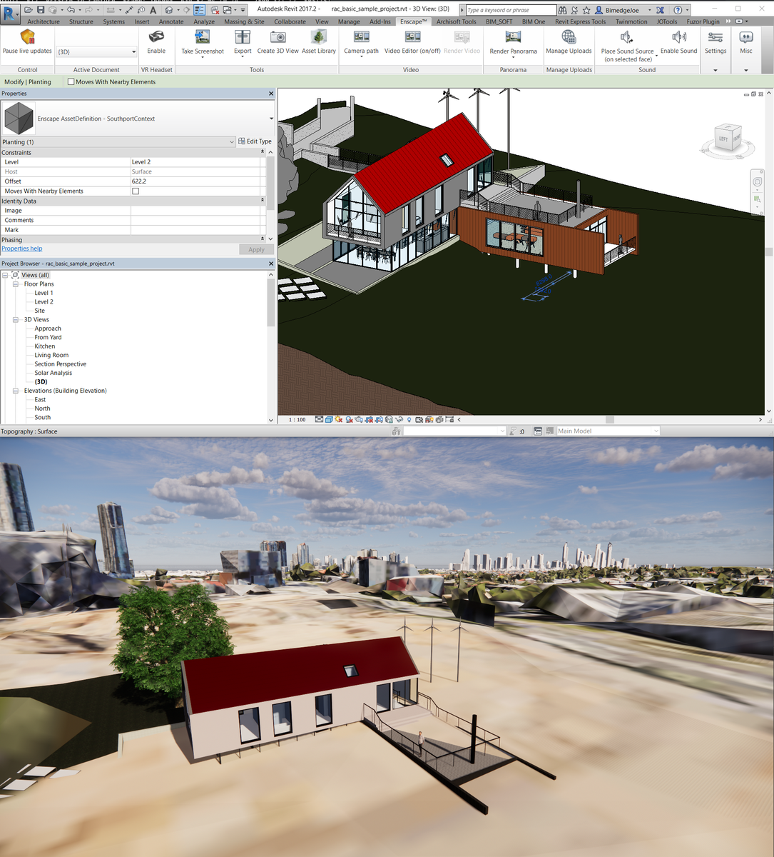 j_bim's tweet photo. Just used a custom @enscape3d Asset to load the entire Southport area into my #Revit model fro scenery context. Small cube in Revit, full google maps 3D context in Enscape. thanks to @pieterschiette for making this possible. https://t.co/ZWKISh45Qe