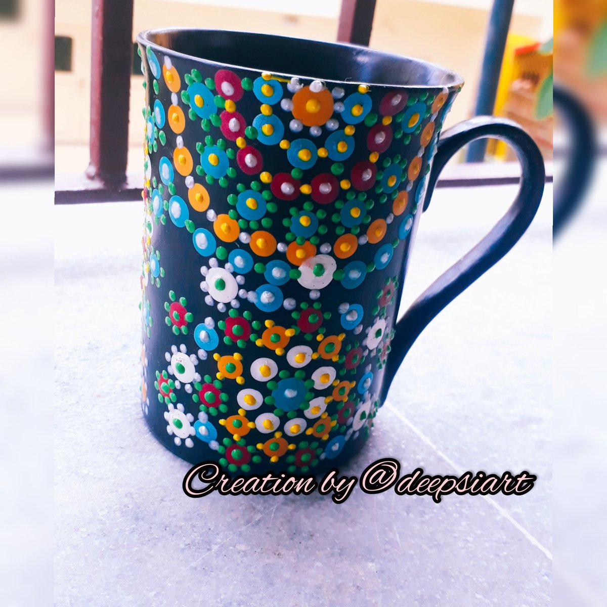 deepsiart's tweet photo. ❤Dot Mandala Art ❤
Decorated coffee mug is here💁‍♀️
#coffeemugdecorativeart
#dotting #mandala #dotart #dotmandala #dotpainting #mandalaart #dotwork #dottingart  #acrylicpainting #handmade
@HobbyIdeasIN
Creation by @deepsiart 
●Do not copy without permission.
●DM for  price. https://t.co/MceupPPdvH