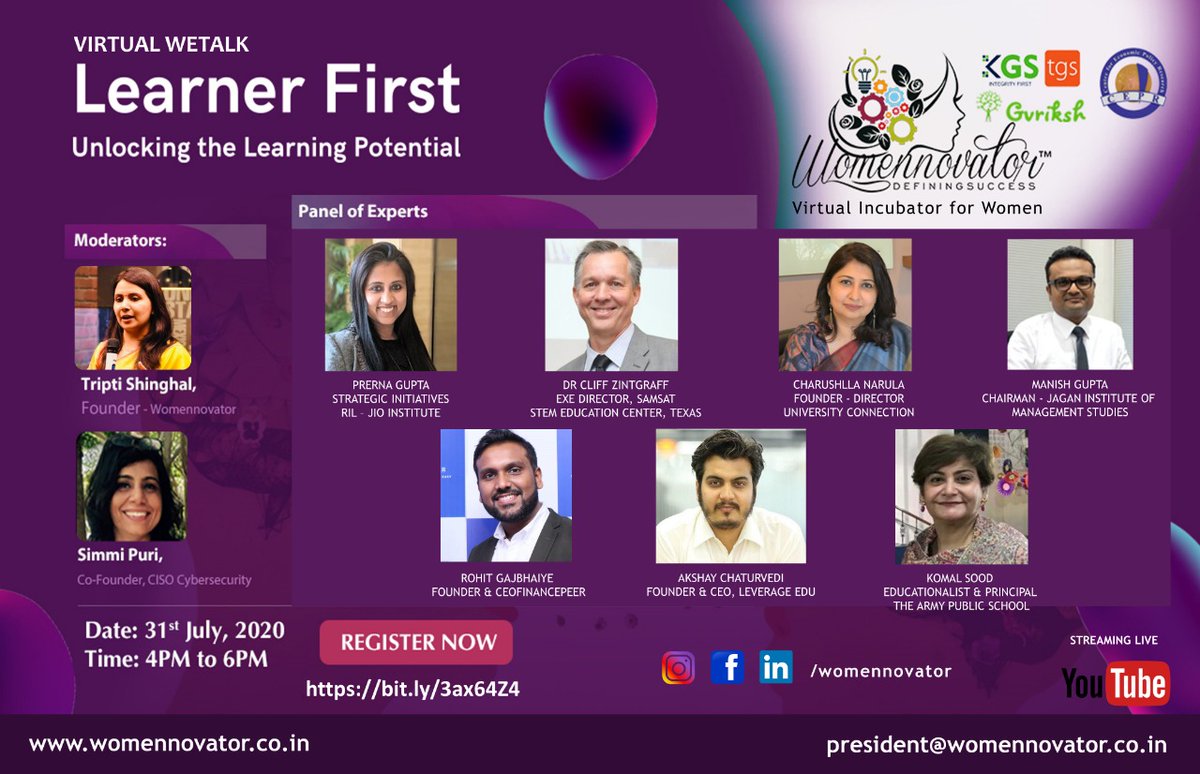 _EasyTalent's tweet photo. @womennovator (Initiative of Gvriksh) presents Virtual WETalk "Learner First, Unlocking the Learning Potential" on 31st July 2020 at 4 PM Onwards

Tripti Shinghal Somani, Founder Womennovator
Simmi Puri, Co-Founder EasyTalent (Moderator)

Register Now : https://t.co/7px3RZvQqo https://t.co/iZ2gcC50tl