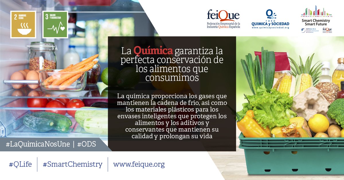 La #quimica garantiza la conservación de los #alimentos, proporcionando los# gases que mantienen la cadena de frío, los #plásticos que los protegen y los aditivos y conservantes que los mantienen en perfecto estado para el consumo #LaQuimicaNosUne #SmartChemistry #QLife #ODS