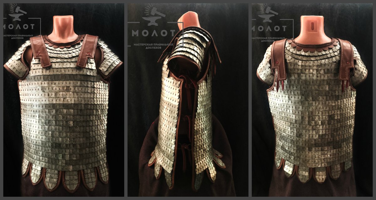 Stanislav883's tweet photo. Version of LORICA SQUAMATA, leather base, hand seam, brass plates covered with tin, Assembly on linen thread and copper staples.
#Рим #реконструкция #молот #доспех #лорика #Rome #reconstruction #hammer #ridskolan #armor #Lorikа https://t.co/bMjwO6eqb7
