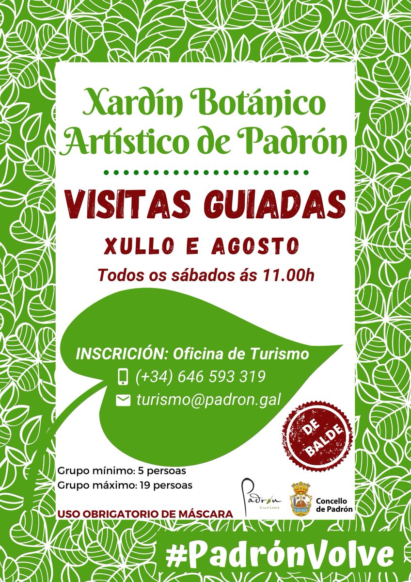 Padron_Turismo's tweet photo. Este sábado, visita ao #XardinBotánicoArtístico de Padrón. Quedan prazas, inscríbete!
📱646 593 319 - 📩turismo@padron.gal
#Padrónnatural #visitasguiadas #quefacerenPadrón, #quevisitarenPadrón, #Padronenfamilia, #plansenPadrón, #experienciasenPadrón, #imprescindiblesenPadrón https://t.co/tBWZ9z4p2T