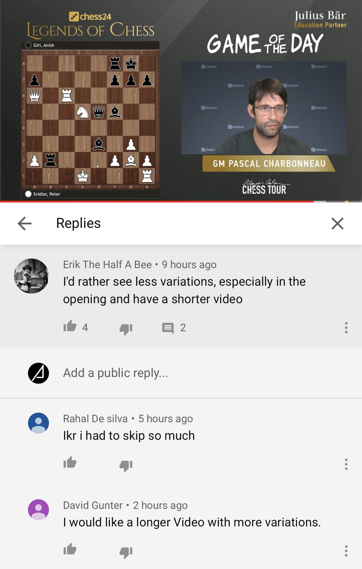 Anish Giri on X: Cool to get a game of the day analysed on chess24   channel.☺️ Pity the corp can't quite get the video length right, I mean it  is both