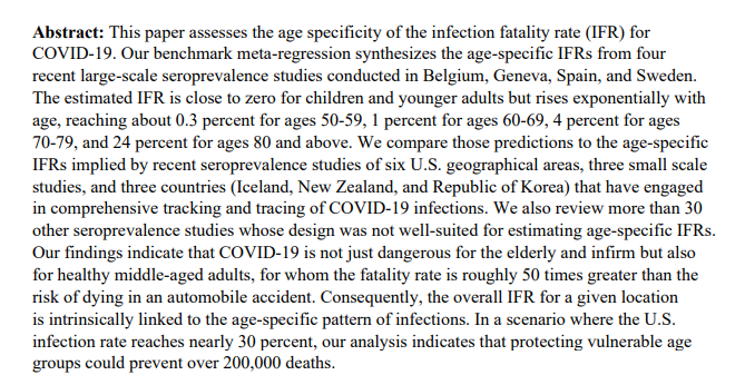 The paper basically took a similar approach to our meta-analysis (they cited us as well  @LeaMerone) and used the same statistical software with the few samples this gives to meta-regress estimates of age-stratified IFR