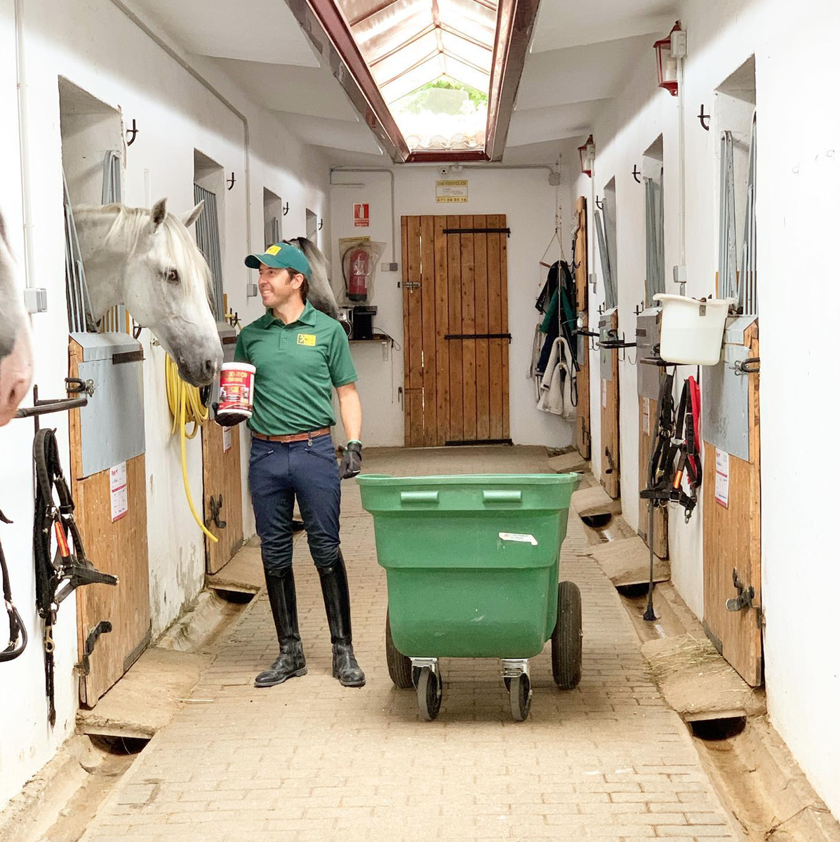 TRMAmerica's tweet photo. Olympic rider, #TRMAmbassador Claudio Castilla Ruiz and his horses 🐎🤩

TRM Spanish distributors Equinvest listed Claudio's yard to present him with his TRM supplement order. 

We think that grey horse really wants some of the MAXI-TOP EQUINE 😋 https://t.co/SyzOeaTxJ7