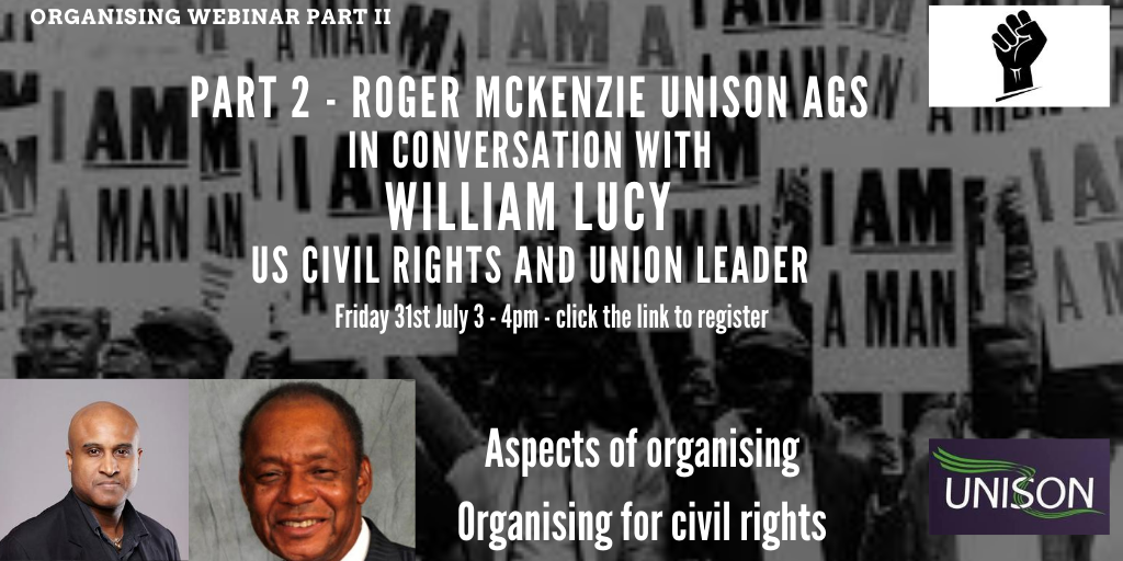 monicahirst's tweet photo. 📌It's happening tomorrow! 📌
UNISON's Organising Webinar
 AGS Roger McKenzie in conversation with US Civil Rights and TU leader Bill Lucy. Not to be missed. click the link to register today 👇
https://t.co/8XcKPtixF8 @unisontheunion @Roger4GS @UNISONorg https://t.co/FtpWkO54mu