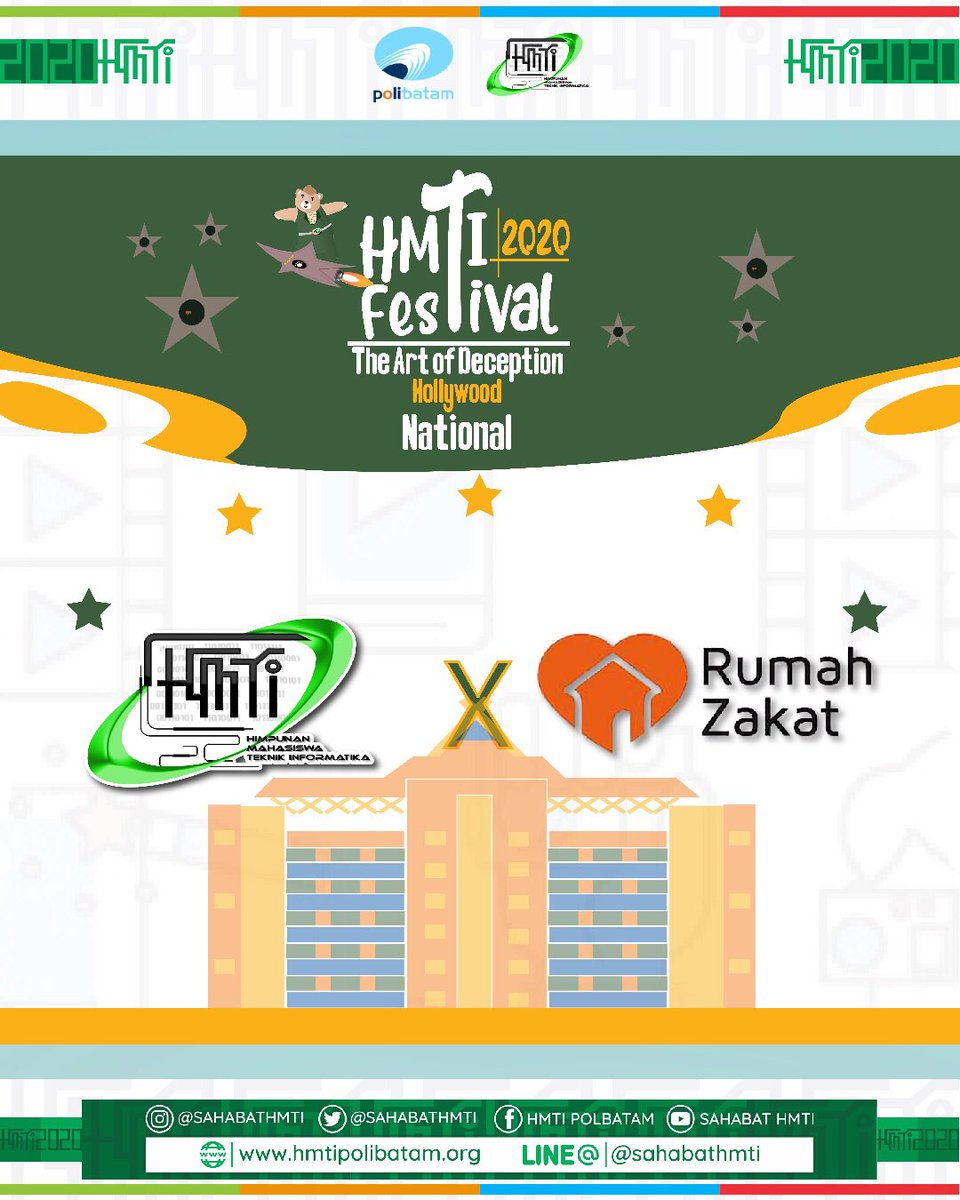 sahabatHMTI's tweet photo. ✳️HMTI FESTIVAL 2020✳️
.
🎬The Art Of Deception🎬
.
Ada yang spesial nih dari HMTI FESTIVAL tahun ini,yaitu kami bekerja sama dengan Rumah Zakat.Jadi nantinya sebagian dari uang pendaftaran dan sponsor akan didonasikan kepada masyarakat yang terdampak dari pademi covid-19. https://t.co/azIJUL72XC