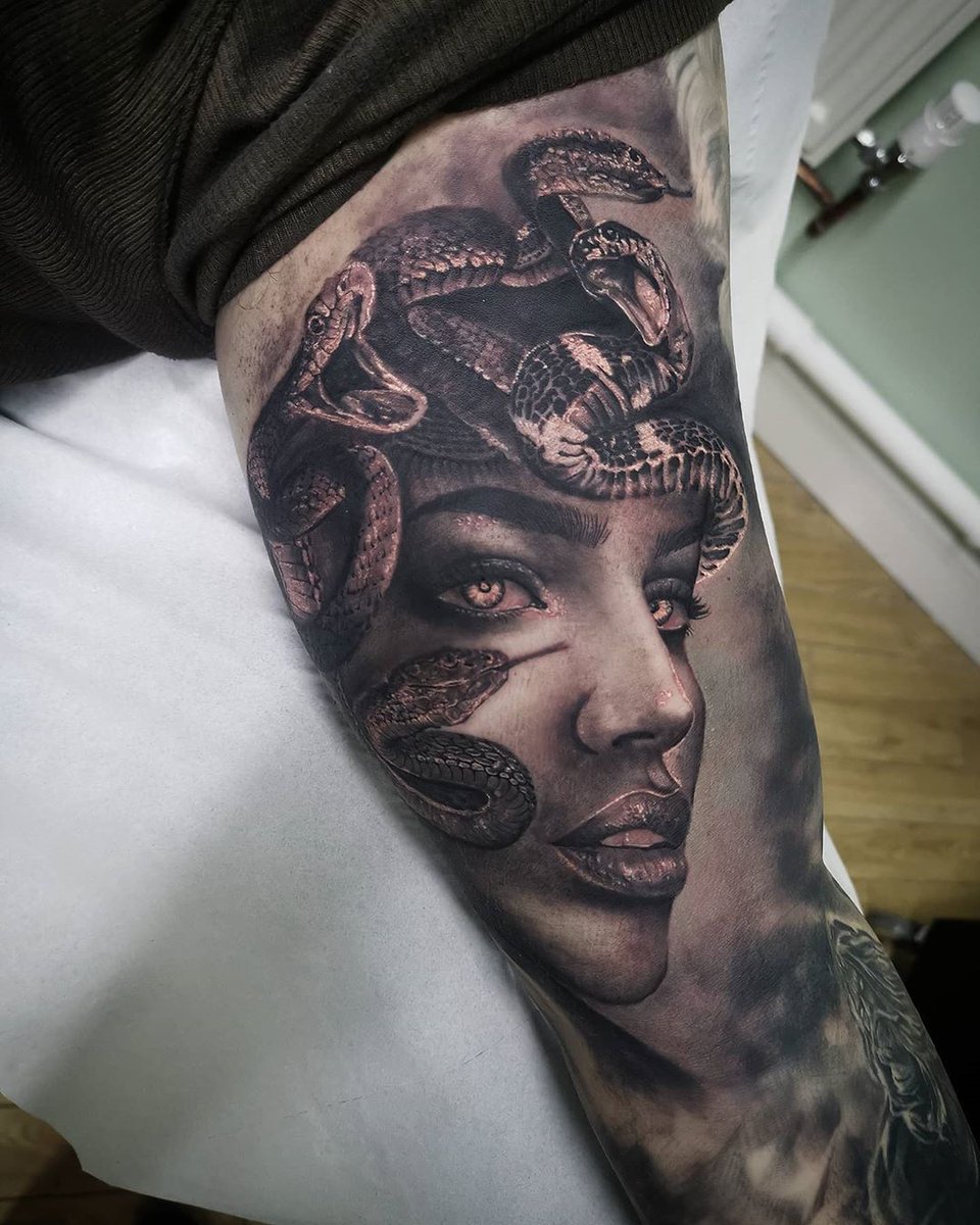 Rising Dragon Tattoos NYC  Realistic Medusa tattoo by guest artist Fabio  
