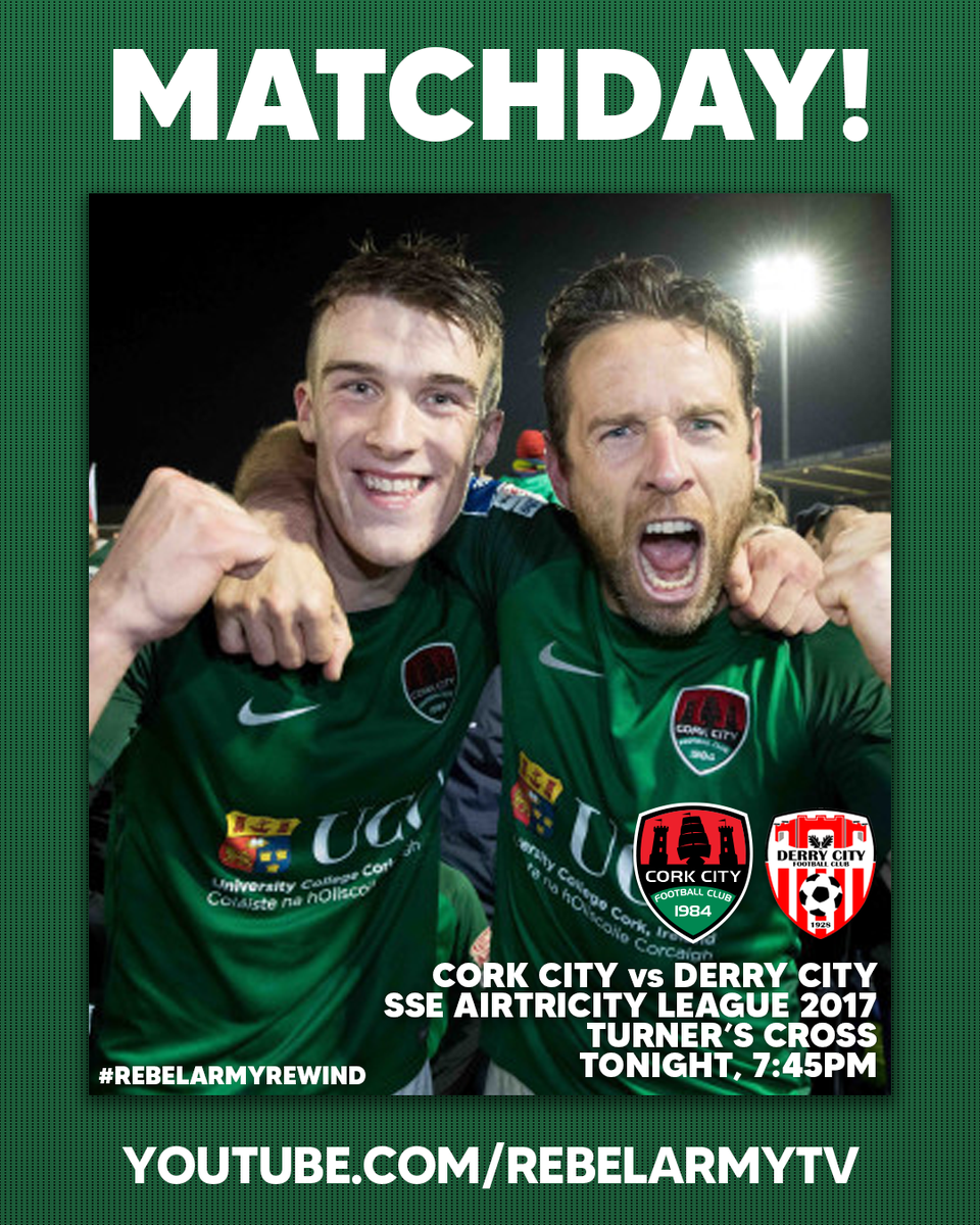 CorkCityFC's tweet photo. IT’S THE FINAL #RebelArmyRewind MATCHDAY!!

🆚 Derry City
📅 2017
🏆 SSE Airtricity League
⌚ 7:45PM

Free for all supporters to enjoy!

📺 https://t.co/xJzNWbXP3d

#CCFC84 https://t.co/lo9yLNFrEF