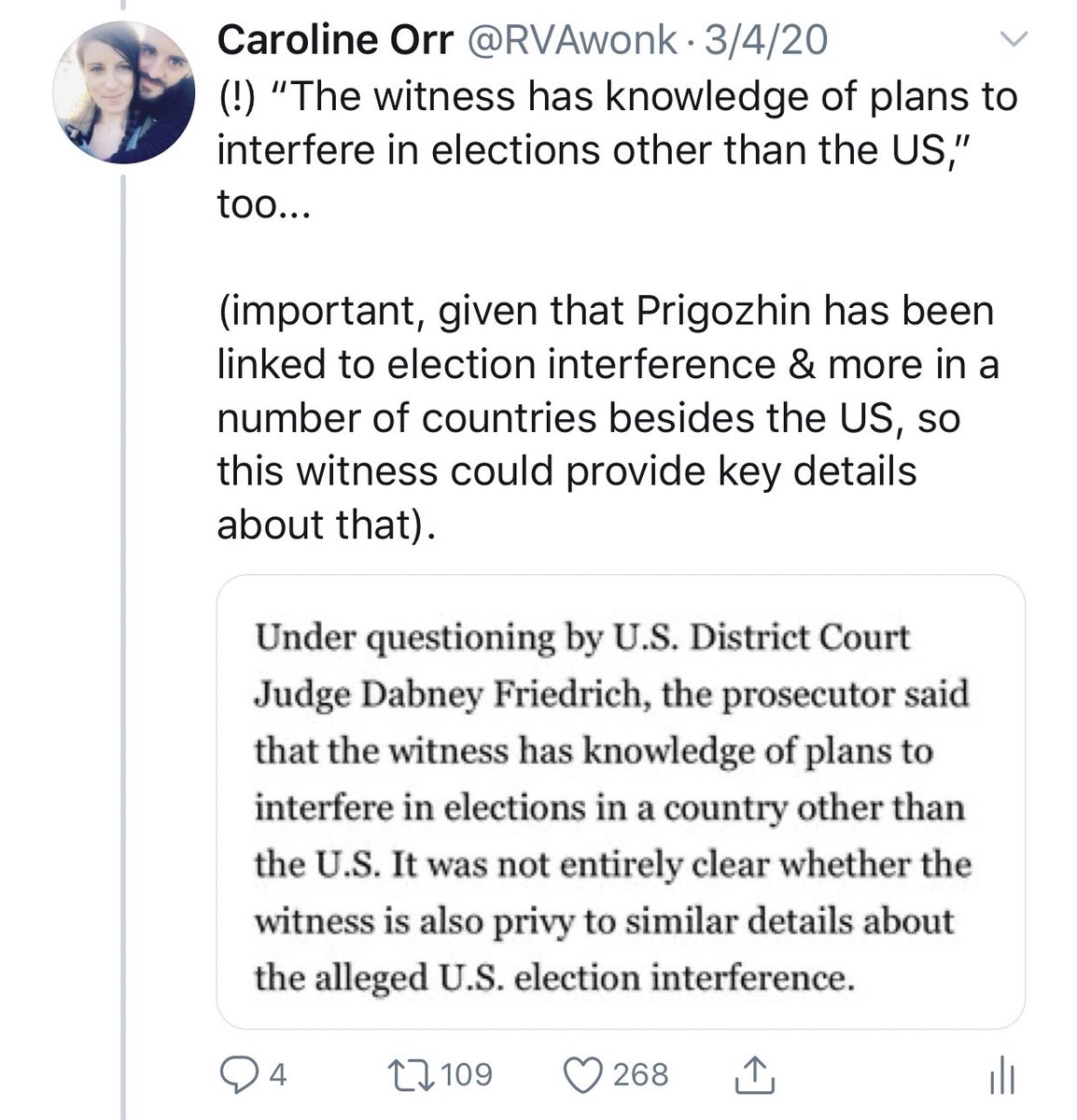 A US court was *supposed* to hear testimony from a “secret witness” who reportedly had specific knowledge of Prigozhin’s plans to use Wagner Group to interfere in elections outside of the US. But that never happened because ... (cont.)