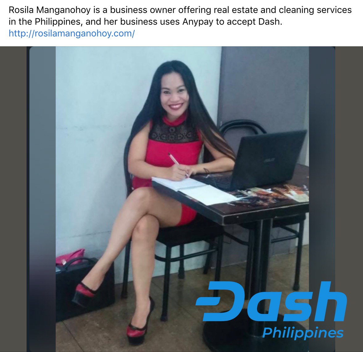 dashphp's tweet image. Congratulations! We have new Merchant in the Philippines!
visit rosilamanganohoy.com

Give it a Test on her shop page.
@Dashpay $Dash is now Accepted in her services using @AnypayInc.

visit her page to view her property.
fb.com/fansofrealesta…
#dashphilippines #dashphp